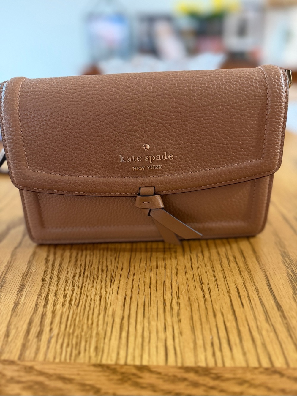 kate spade tan Pebbled Leather Crossbody with Front Tie Detail